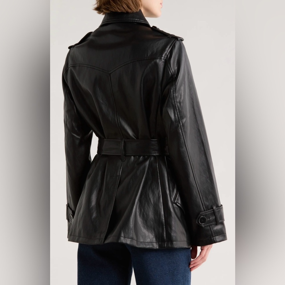 BNWT Small Belted Faux Leather Trench Coat - Picture 2 of 3